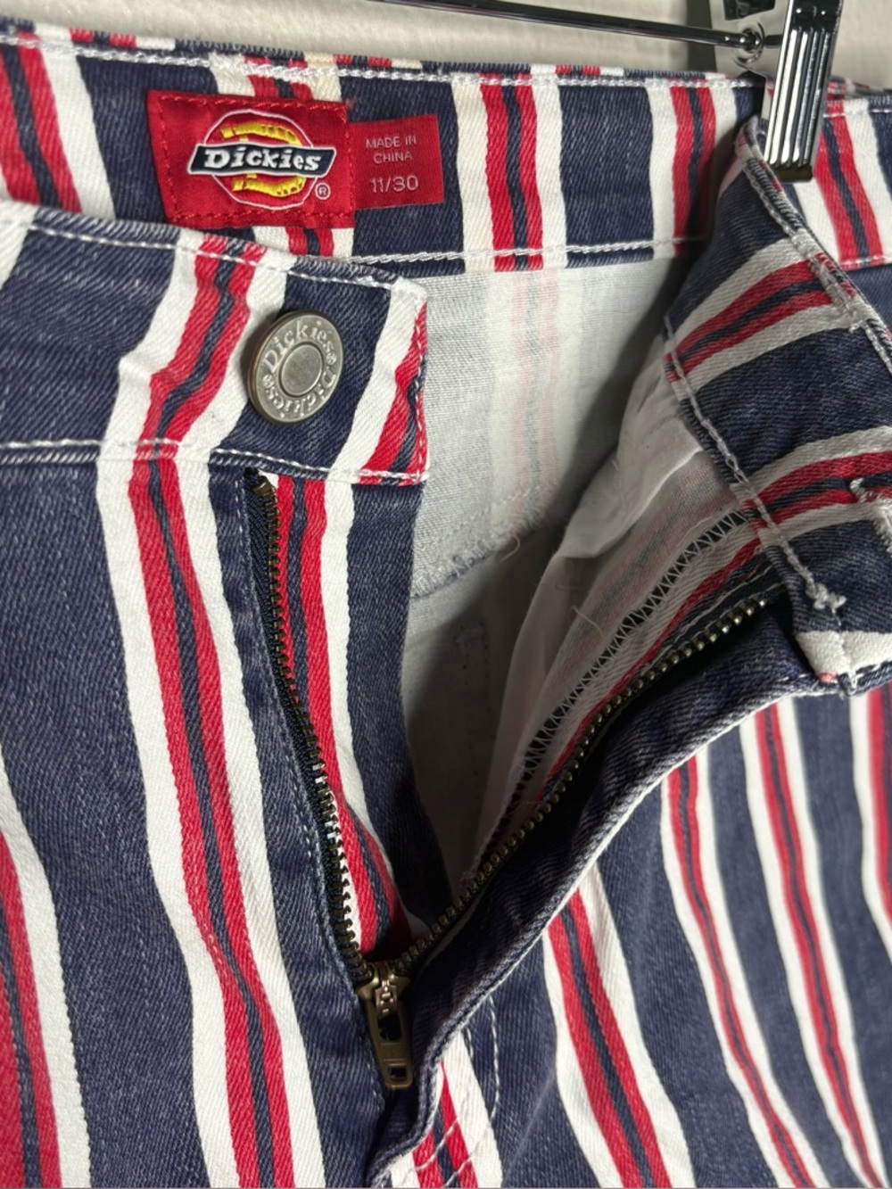 Dickies Red Blue Stripe Cuffed High Waist Denim Shorts Summer Size 30 - Picture 6 of 8